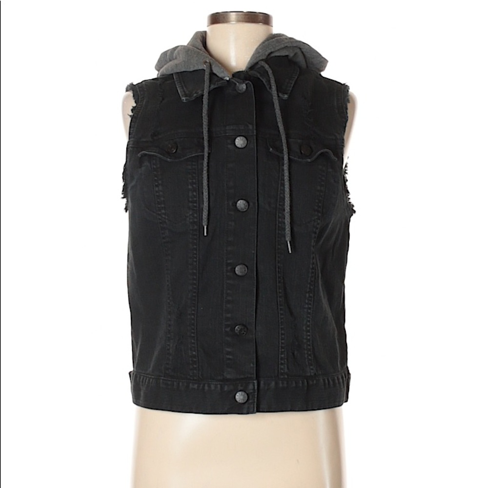 Urban Outfitters Black Denim Vest with grey hood
